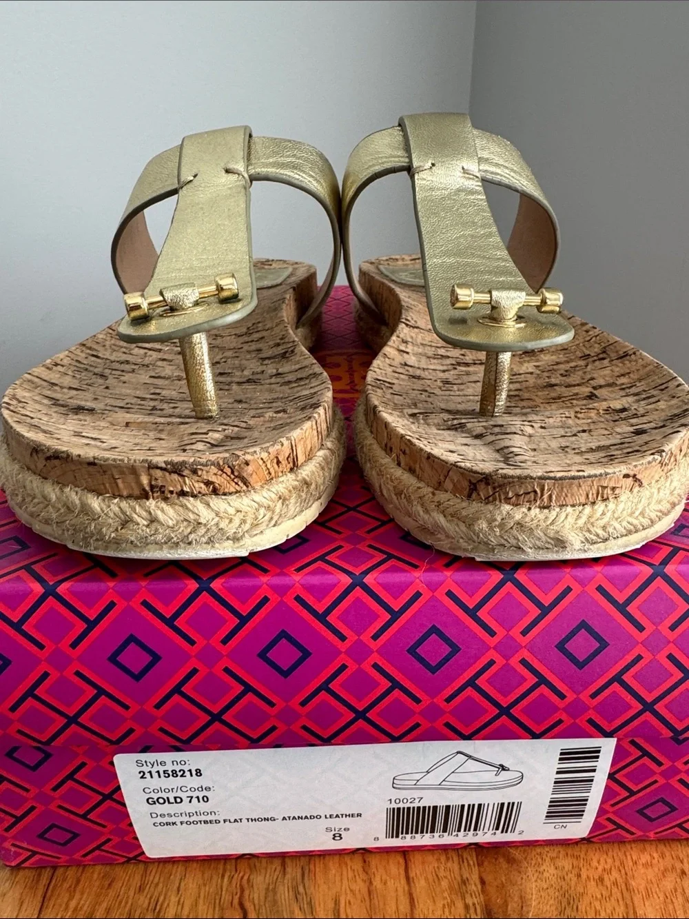 Tory Burch Armando Leather Cork Footbed Flat Thong - Gold, Size 8